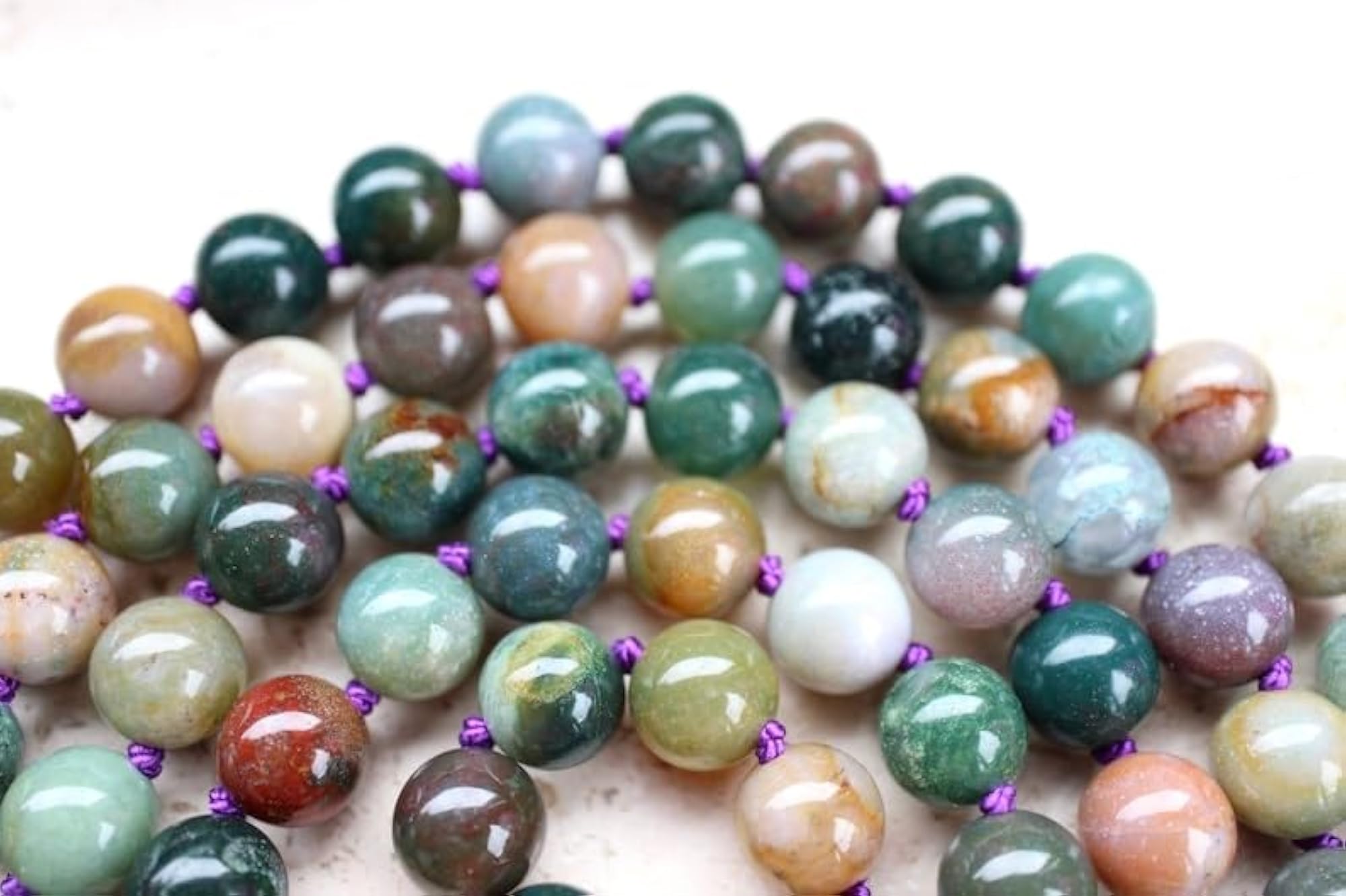 Natural Indian Agate 108+1 Bead Prayer Mala Necklace